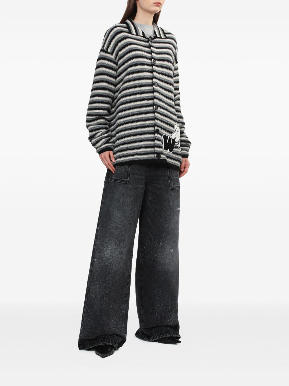 striped teddy-applique cardigan - 2