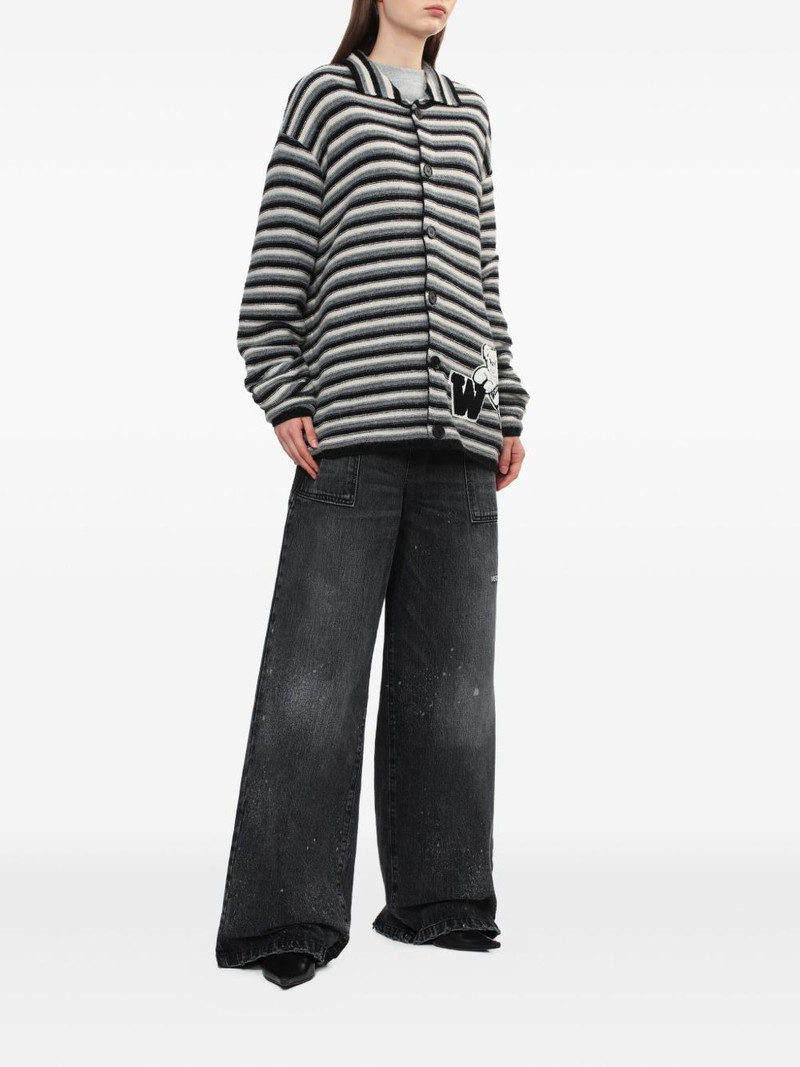 We11done striped teddy-applique cardigan outlook