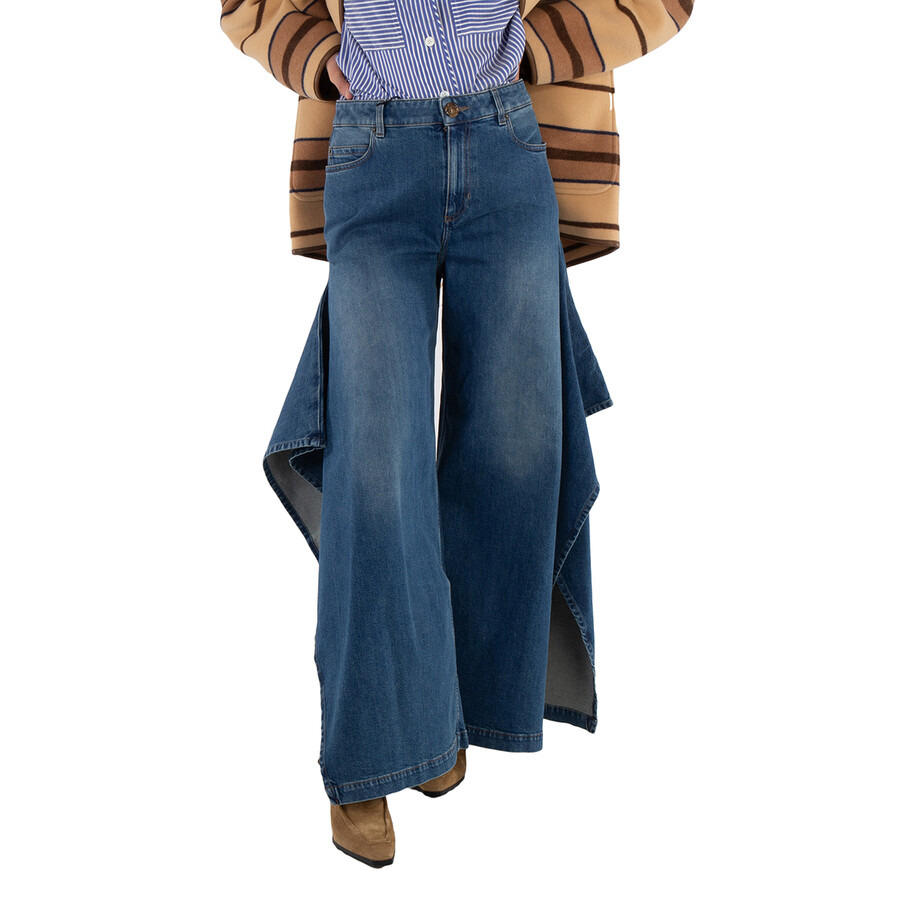 Burberry Ladies Deep Slate Blue Wide-Leg Draped Denim Jeans - 3