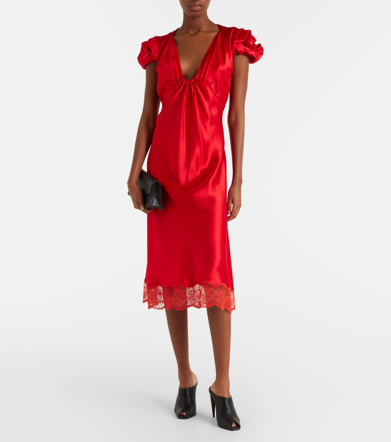 Alexander McQueen Lace-trimmed satin midi dress outlook