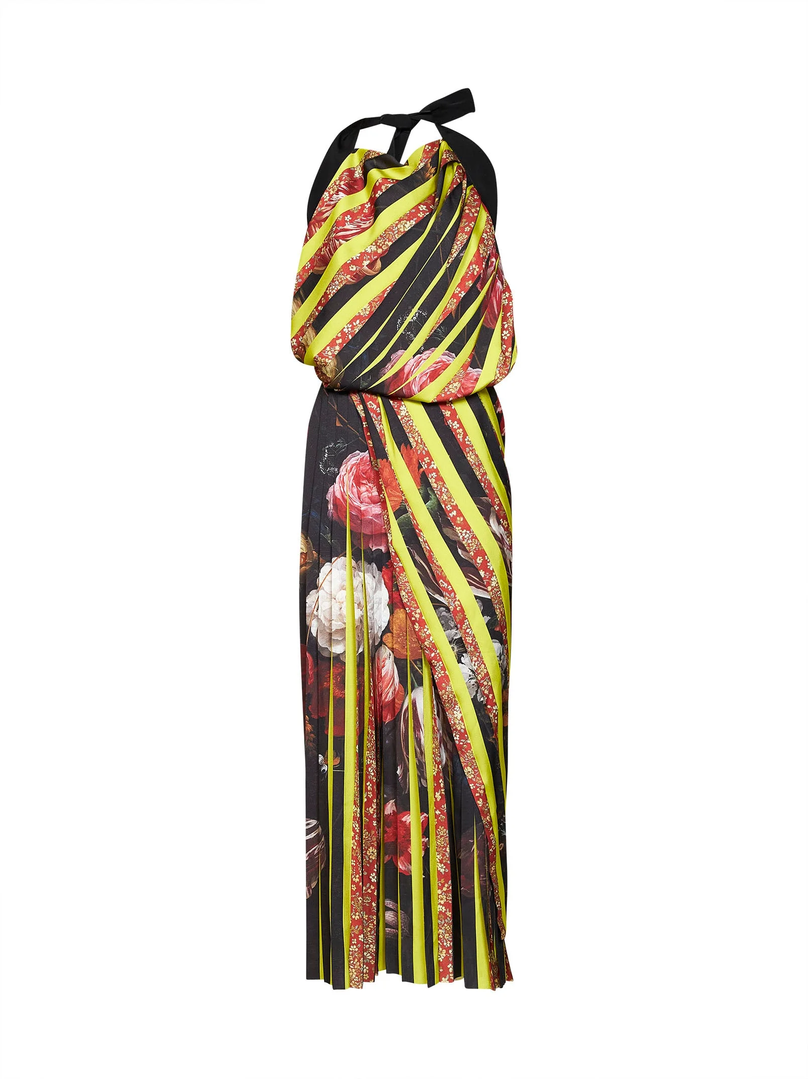 Multicolor printed satin Darnot asymmetric long dress - 1