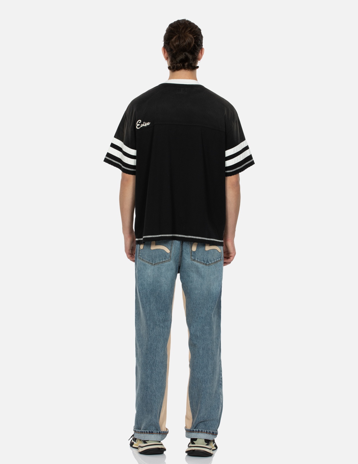 LEATHER INLAY AND SEAGULL POCKETS BAGGY FIT JEANS - 5