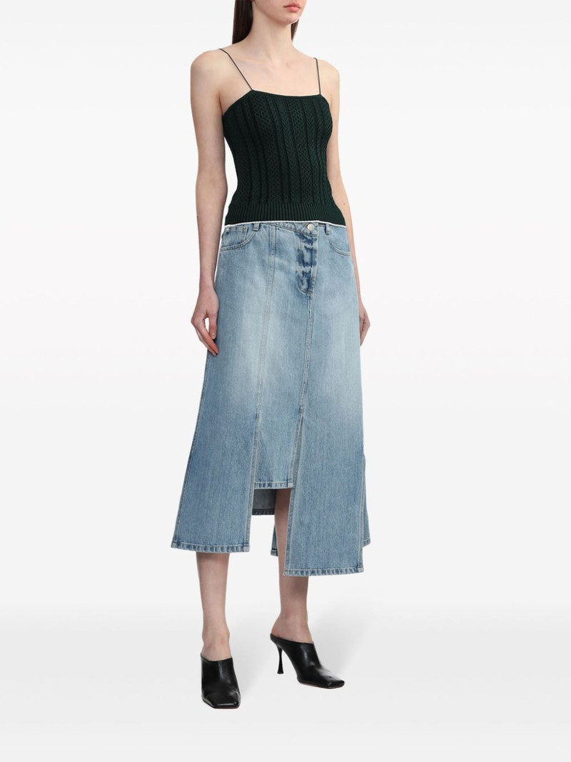 LVIR asymmetric-hem denim midi skirt outlook