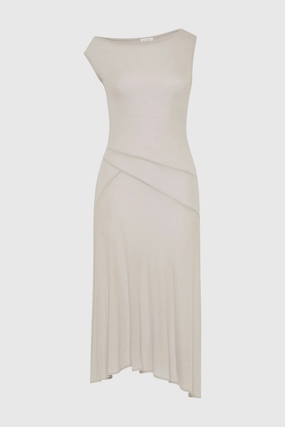 Fine Jersey Off Shoulder Dress - Soft Ash - 1