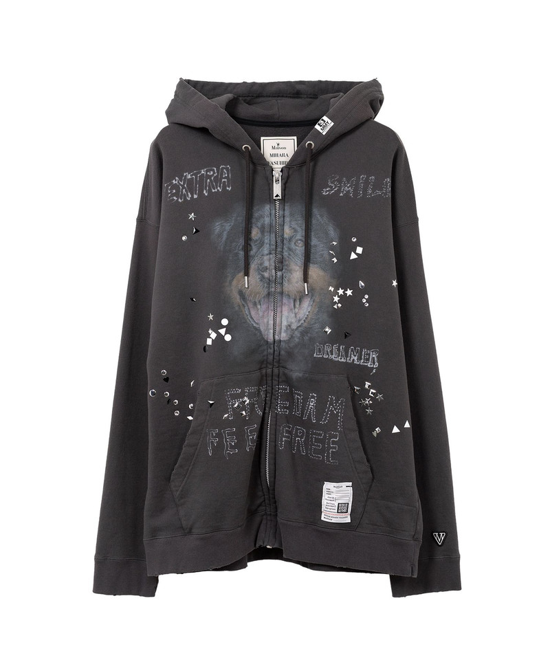 Animal Printed Embellished Distressed Zip-up Hoodie 17