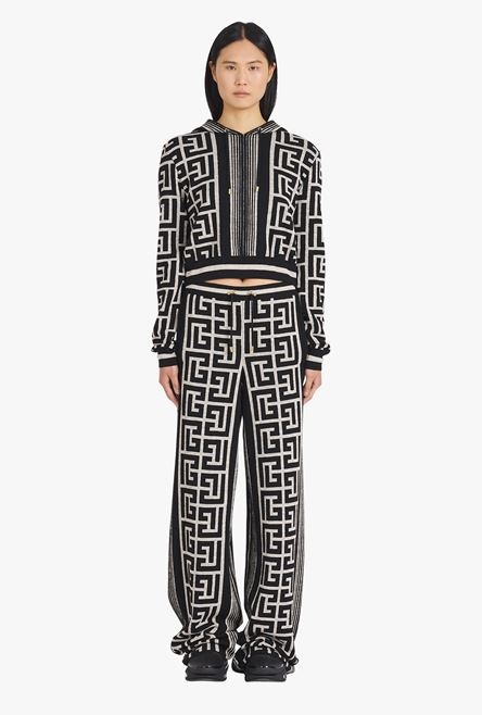 Cropped ivory and black wool sweatshirt with Balmain monogram - 4