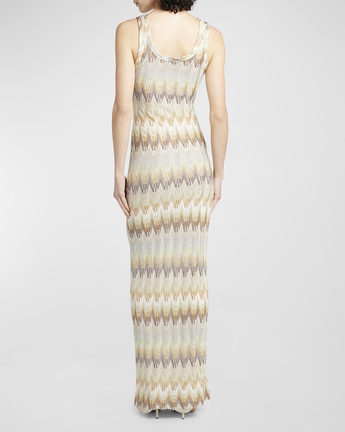 Scoop-Neck Sleeveless Metallic Chevron Knit Maxi Dress - 4