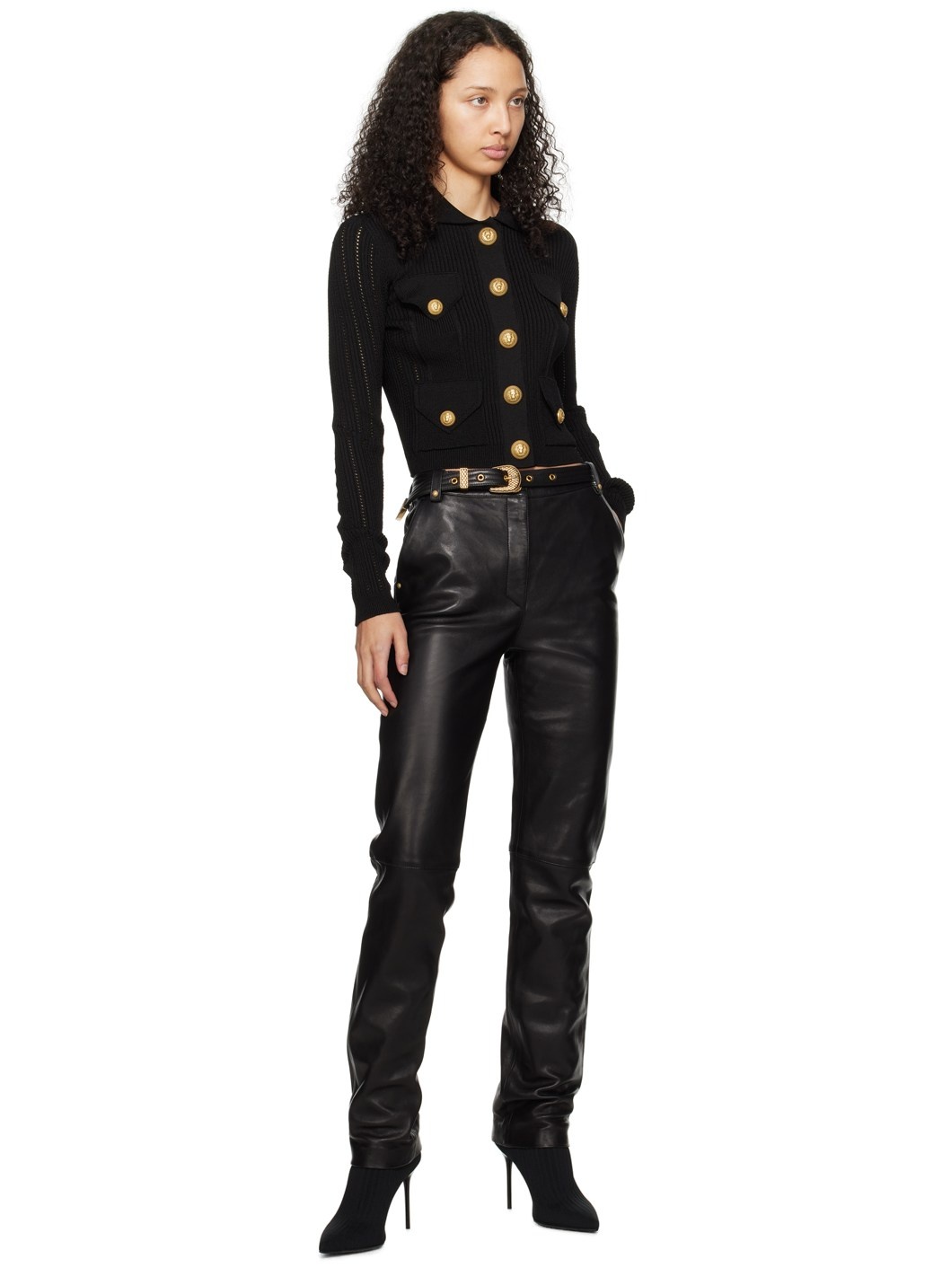 Black Belted Leather Trousers