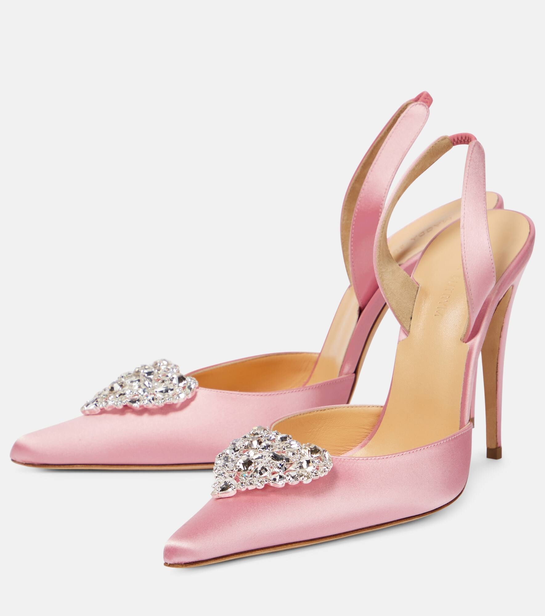 Crystal-embellished satin slingback pumps - 5