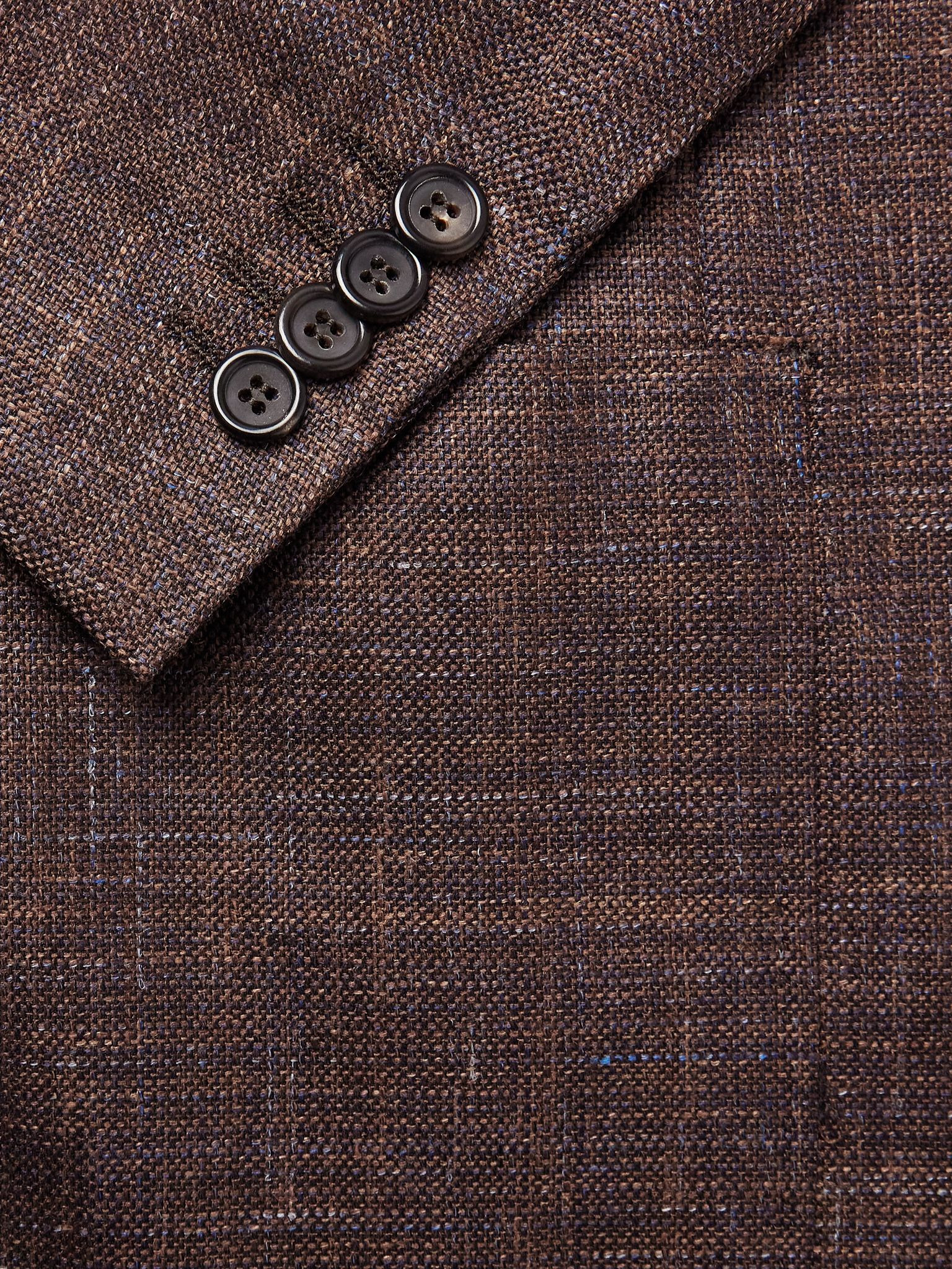 Kei Unstructured Wool, Silk and Linen-Blend Blazer Brown - 4