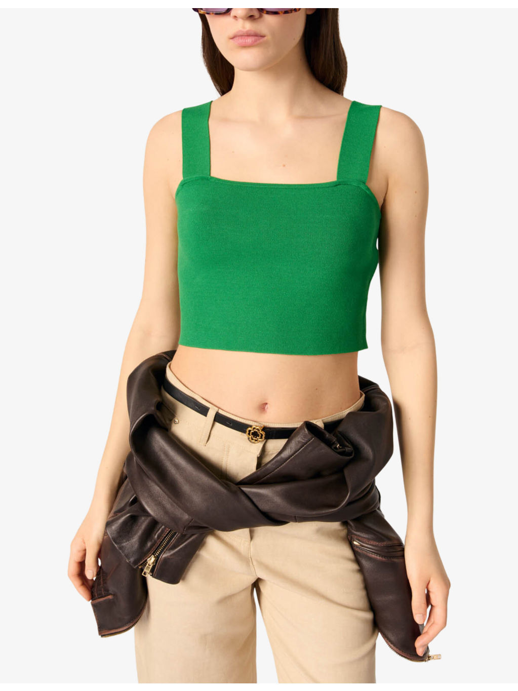 Square-Neck Cropped Knitted Top - 3
