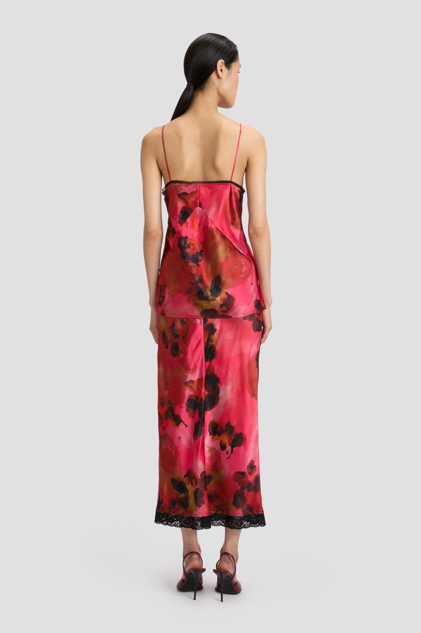 Lace Detail Cami Top In Raspberry Floral Print - 5