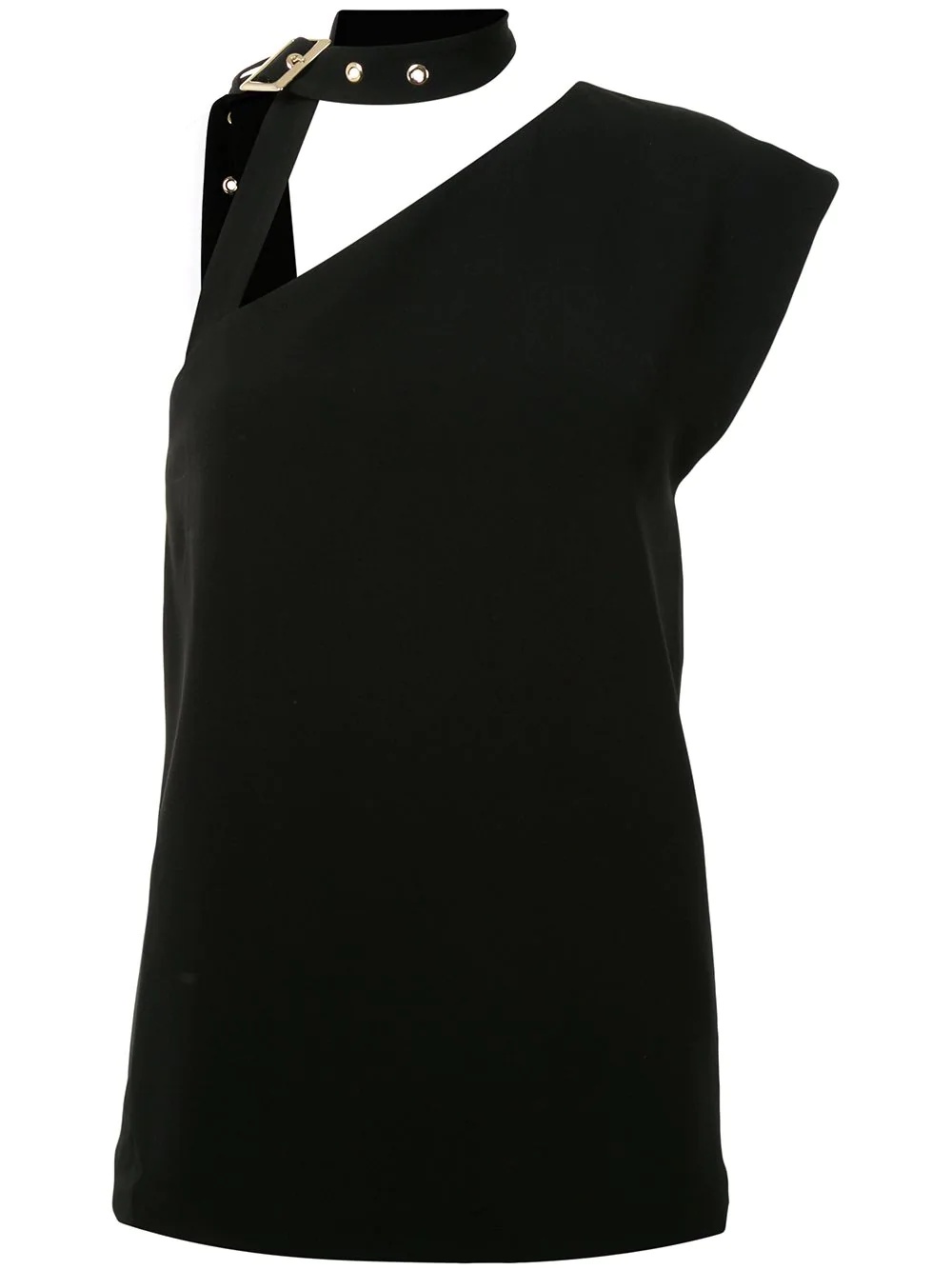 matte crepe belted neck top - 1