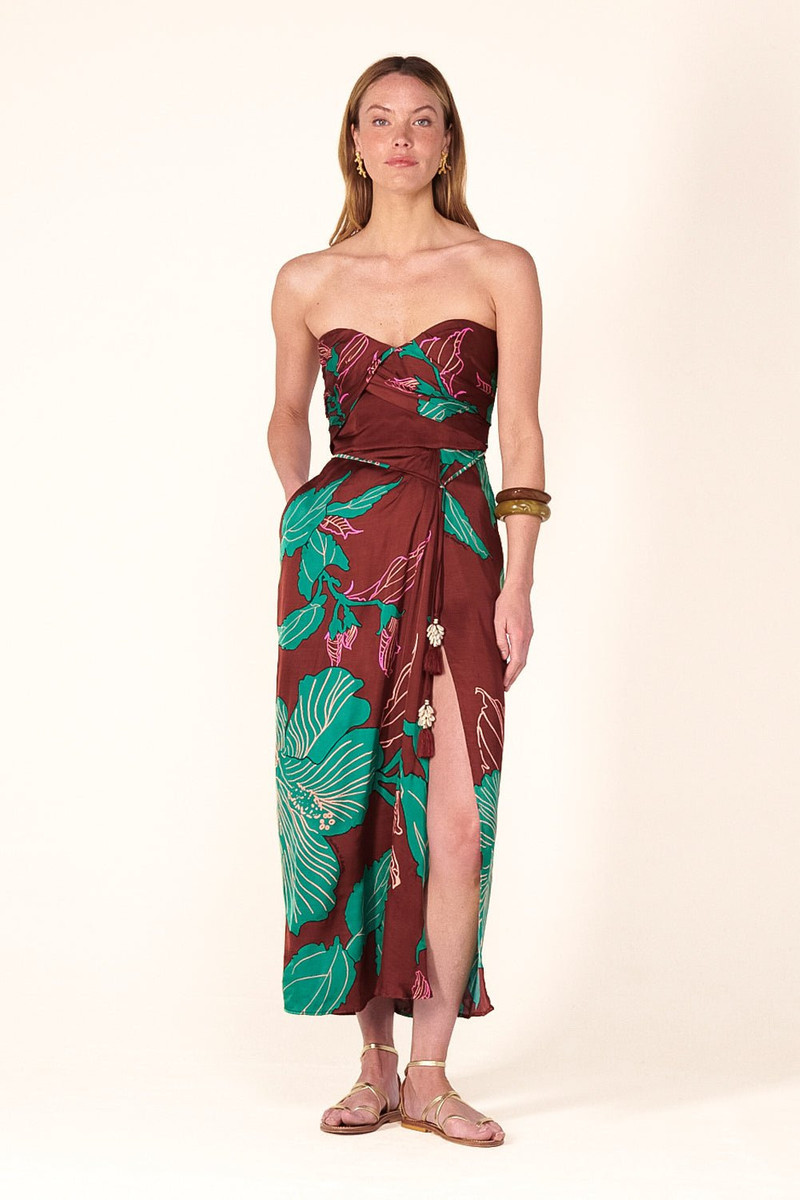 Long Dress Collina - Brown Hibiscus 1
