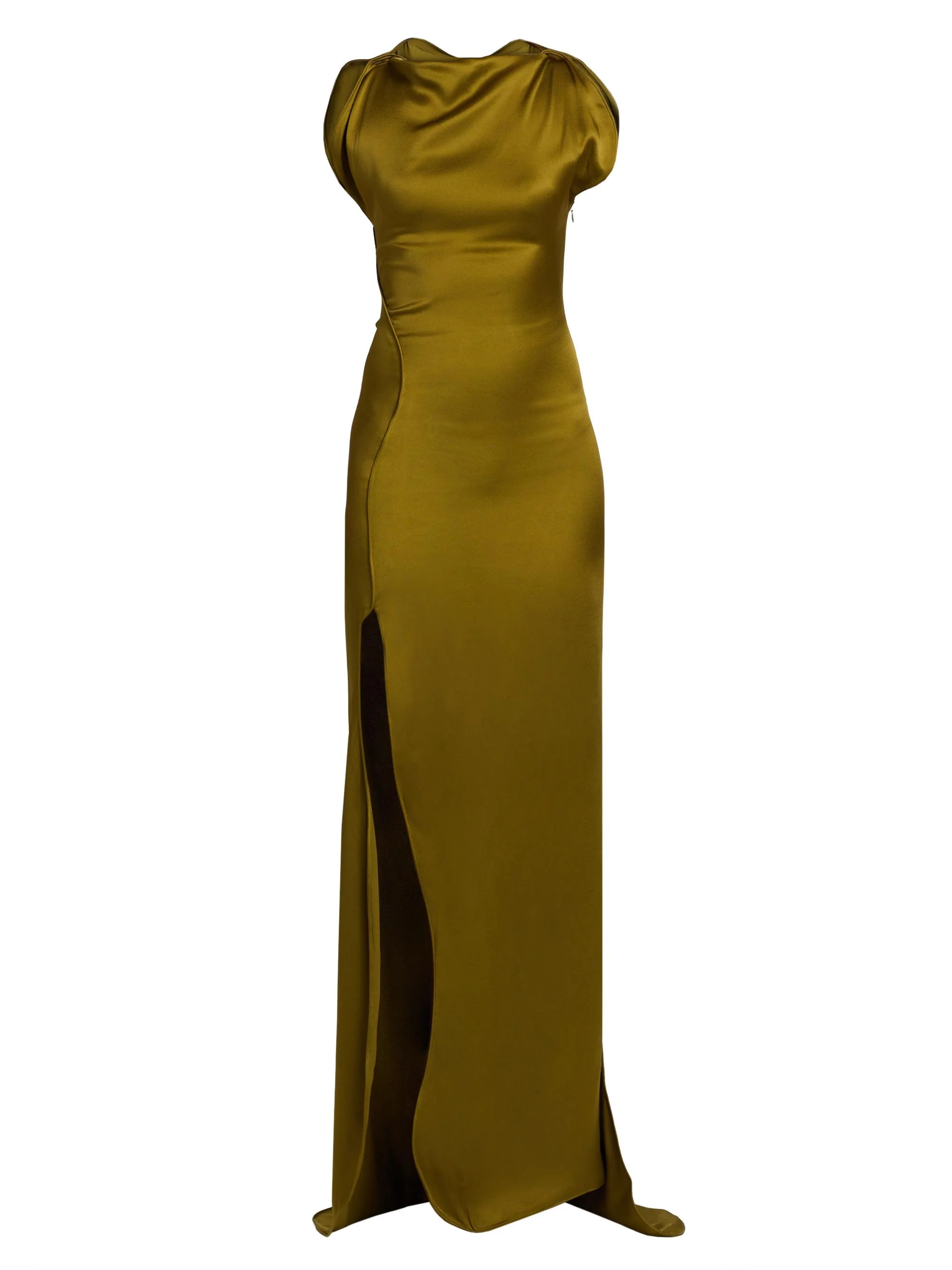 Women's Satin Cord Split Side Gown - Moss - 1