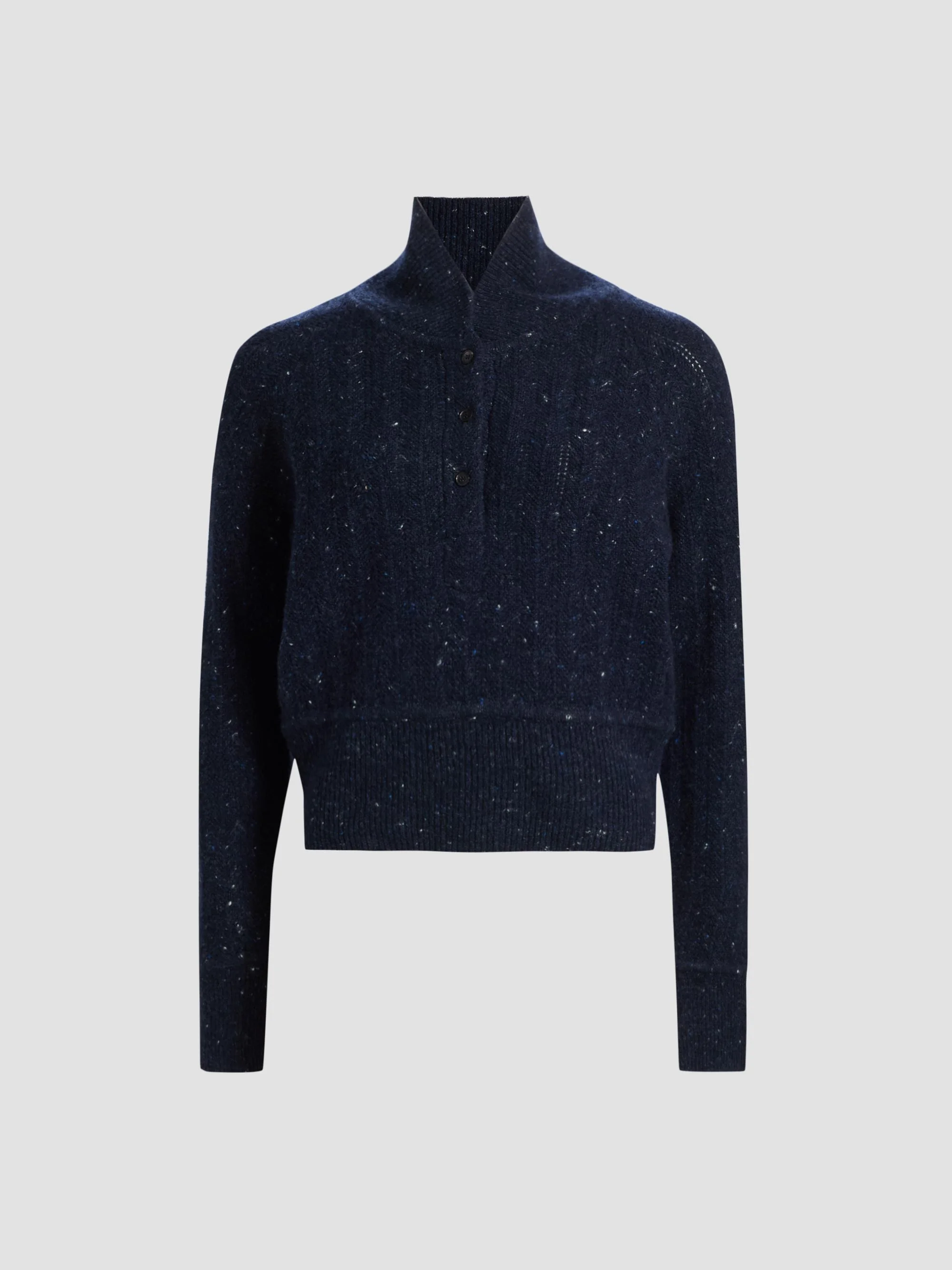 Women's Cropped Henley Sweater - Navy Melange - 1