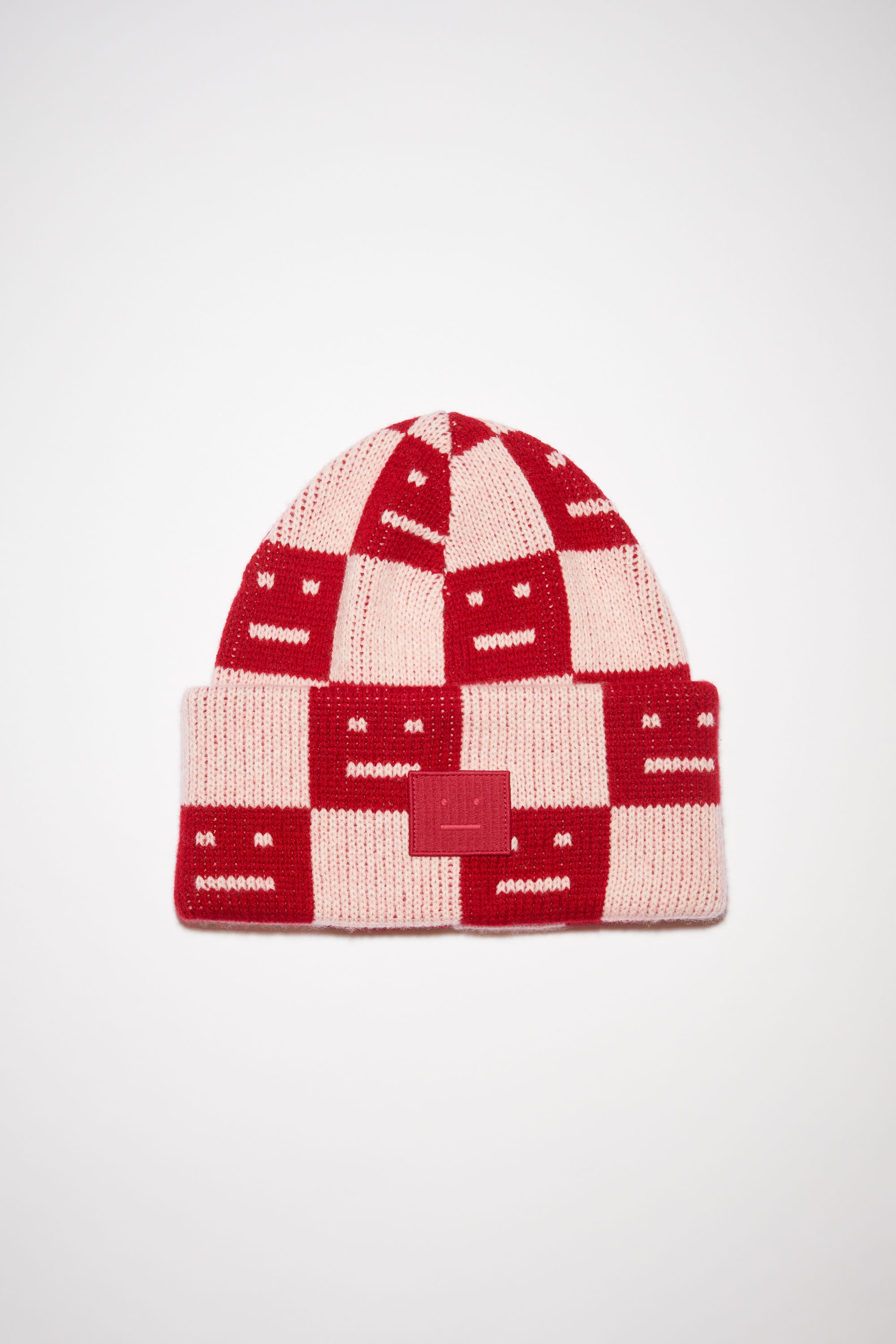 Jacquard knit beanie hat - Deep red/faded pink melange - 1