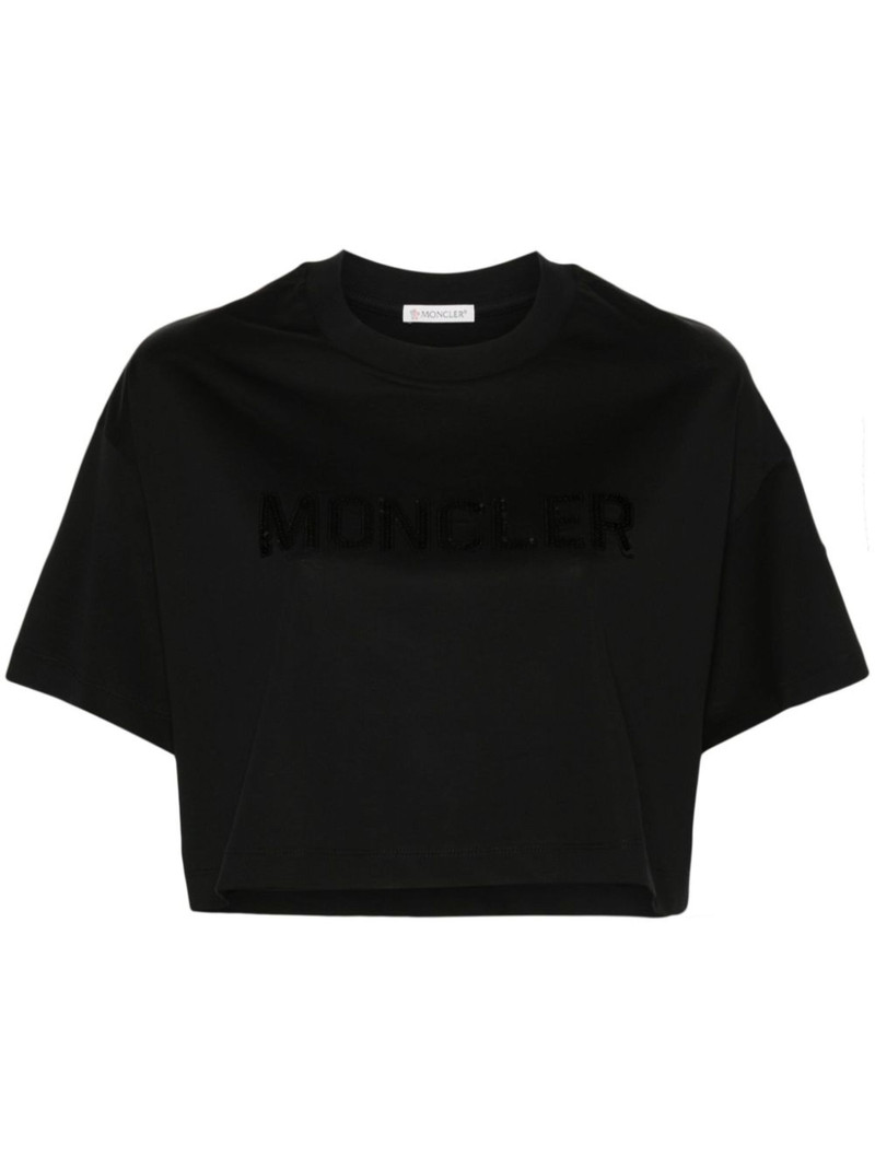 sequin-logo cropped T-shirt 1