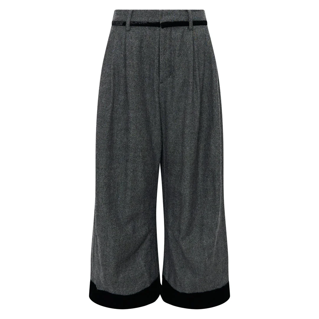 Wide-Leg Herringbone Trousers - 1