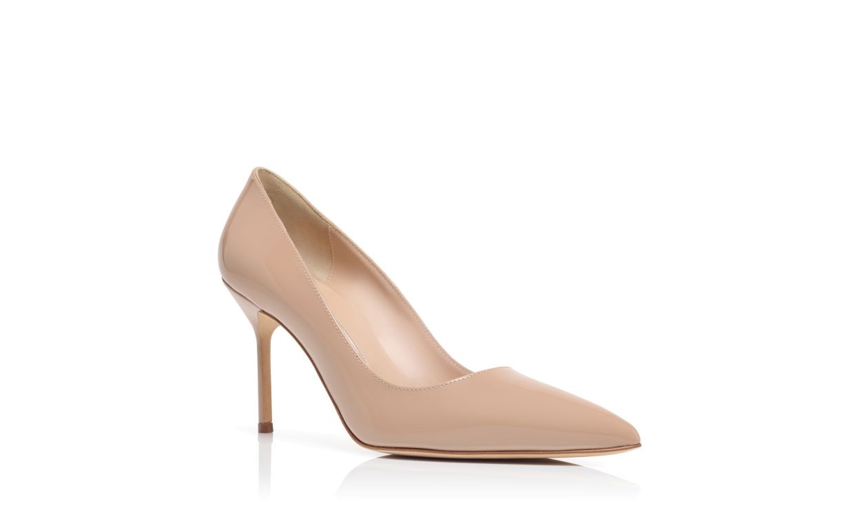 Beige Patent Leather Pointed Toe Pumps - 3