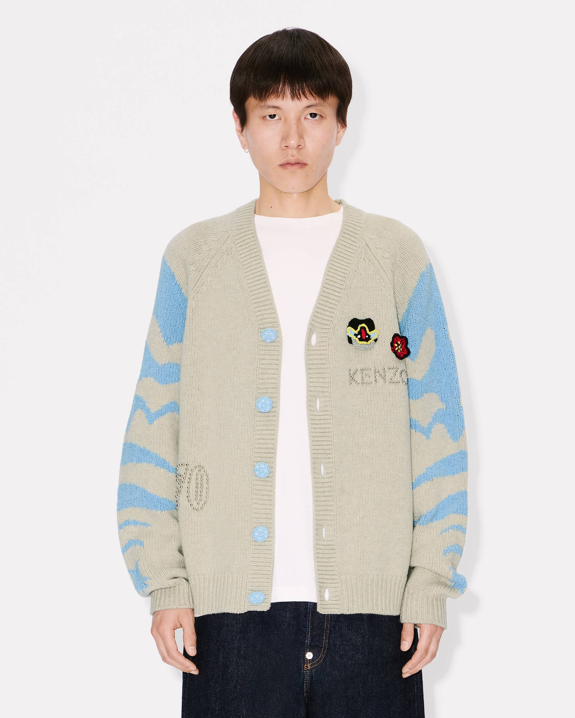 'KENZO Pachinko' embroidered cardigan in wool cotton - 3