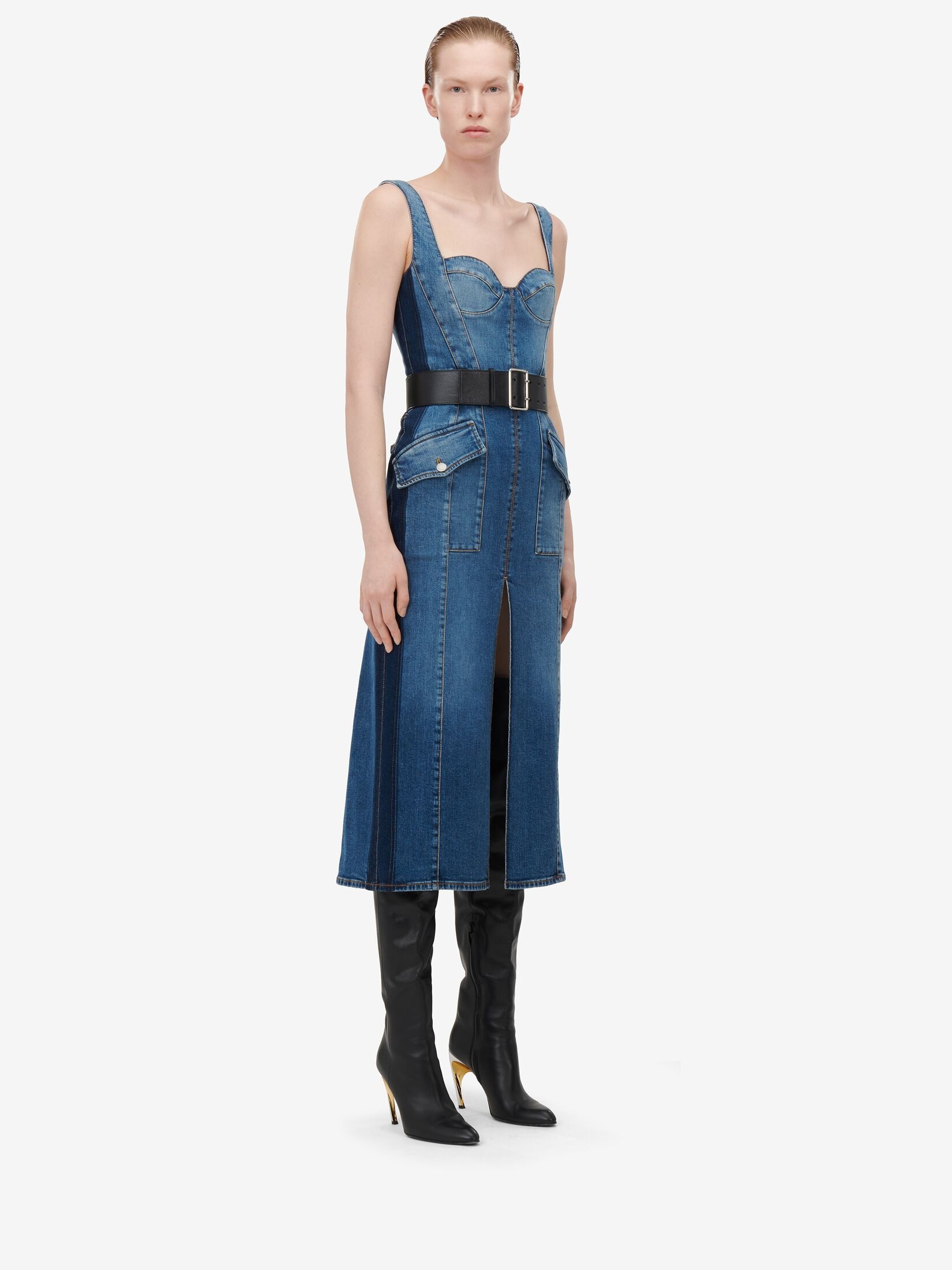 Women's Kickback Denim Dress in Washed Blue - 3