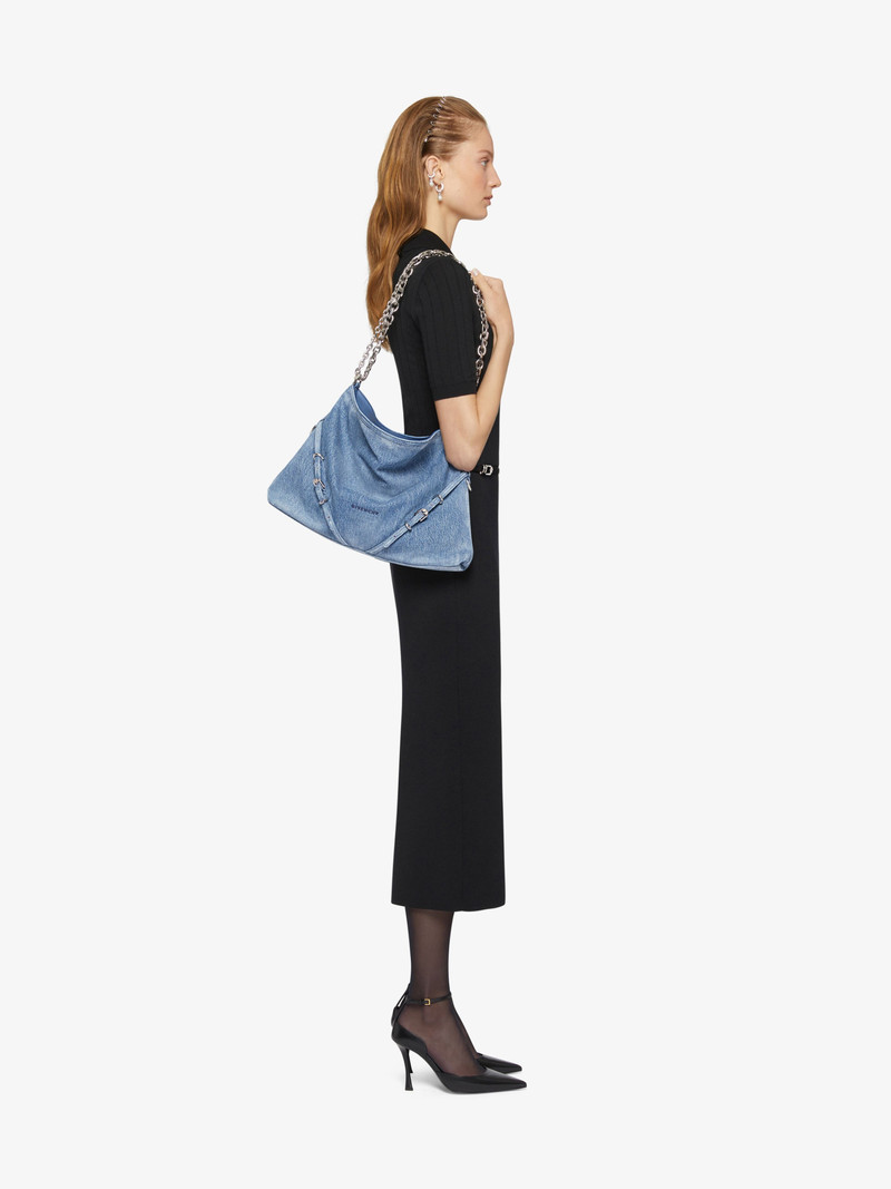 Givenchy MEDIUM VOYOU CHAIN BAG IN WASHED DENIM outlook