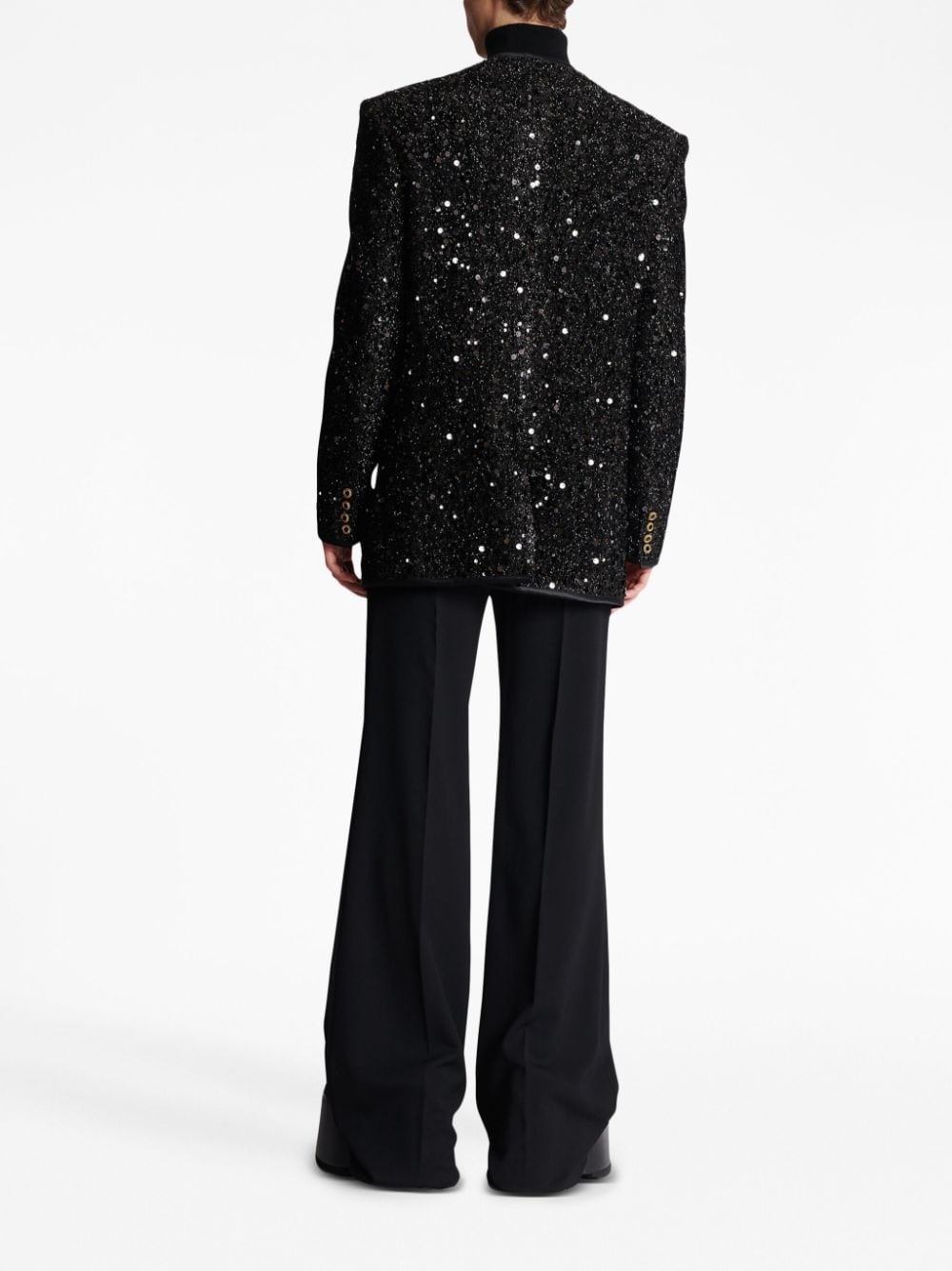 collarless single-breasted sequinned jacket - 4