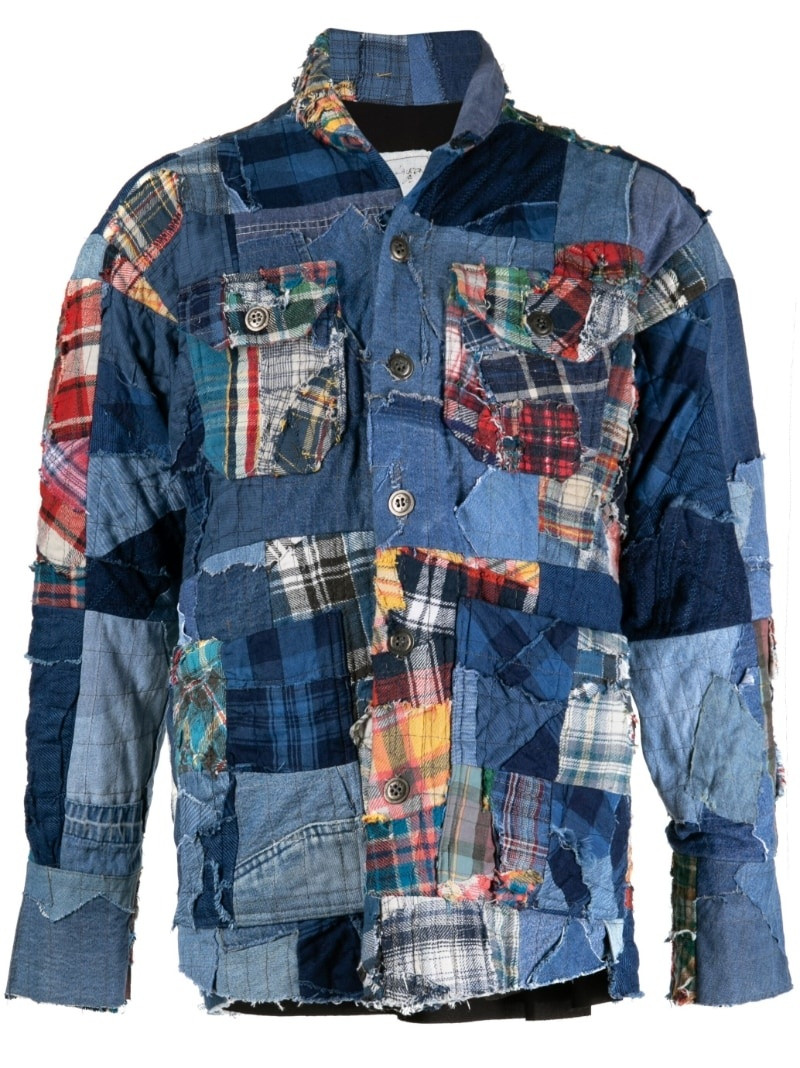 patchwork-design denim shirt 1