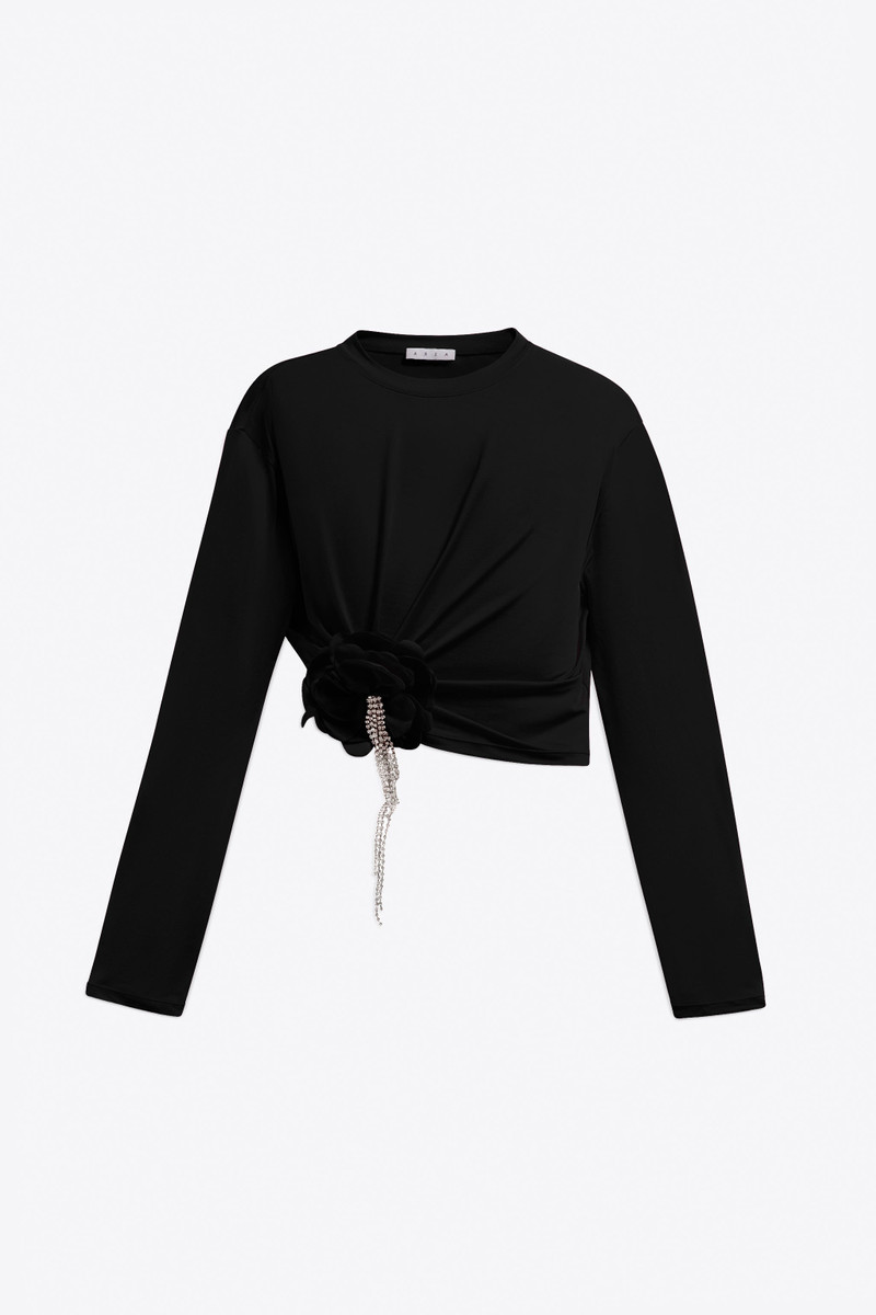 CRYSTAL FLOWER DRAPED LONG SLEEVE TOP 1