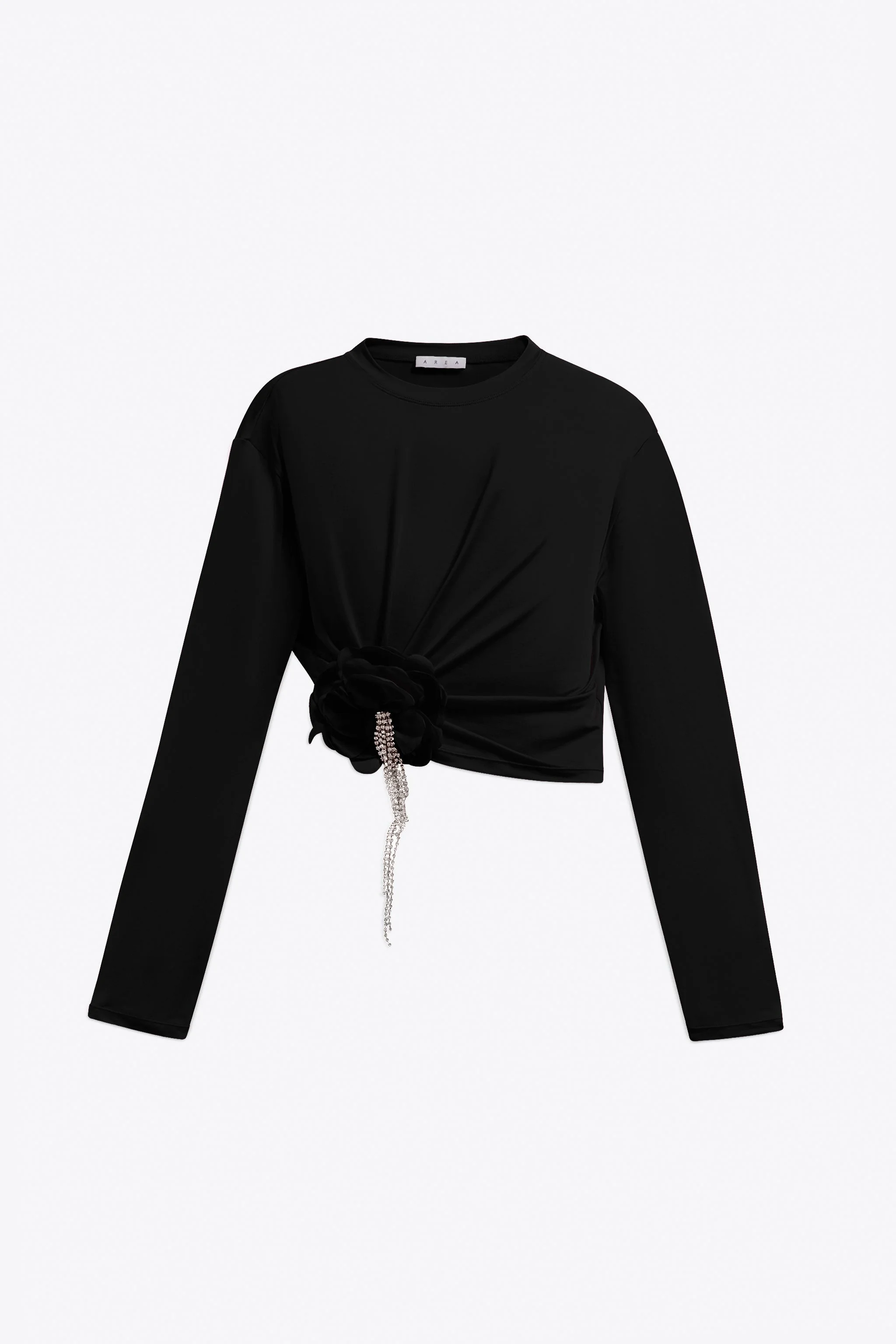 CRYSTAL FLOWER DRAPED LONG SLEEVE TOP - 1