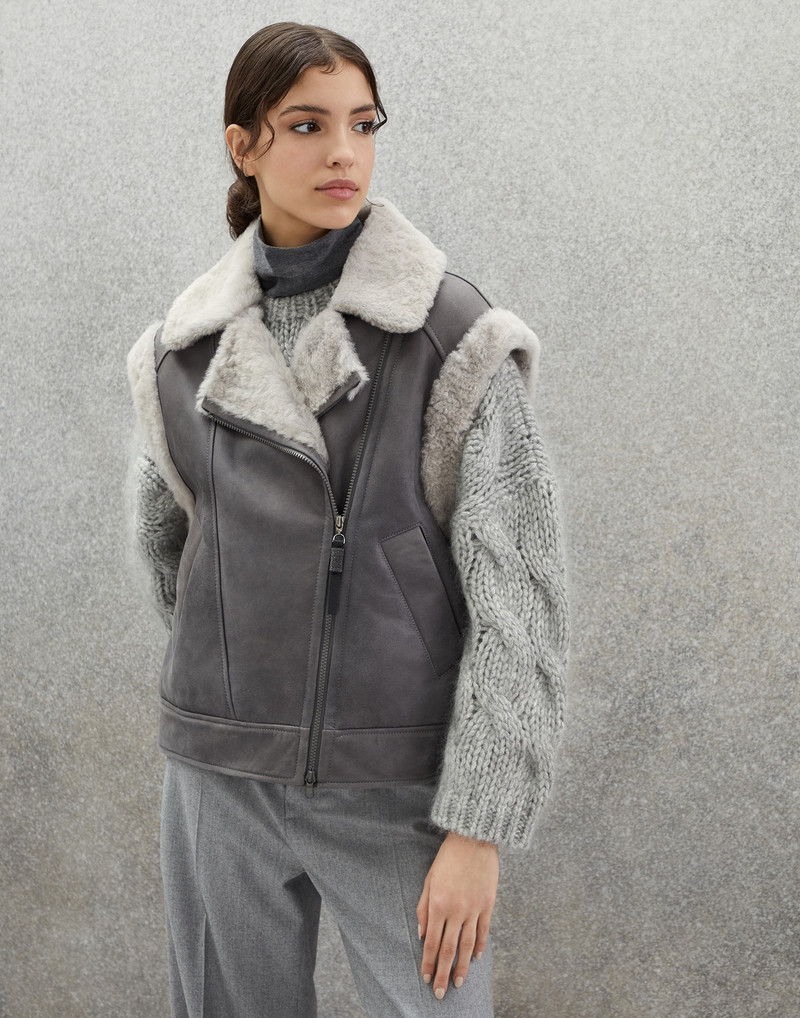 Fuzzy shearling biker vest with monili 1
