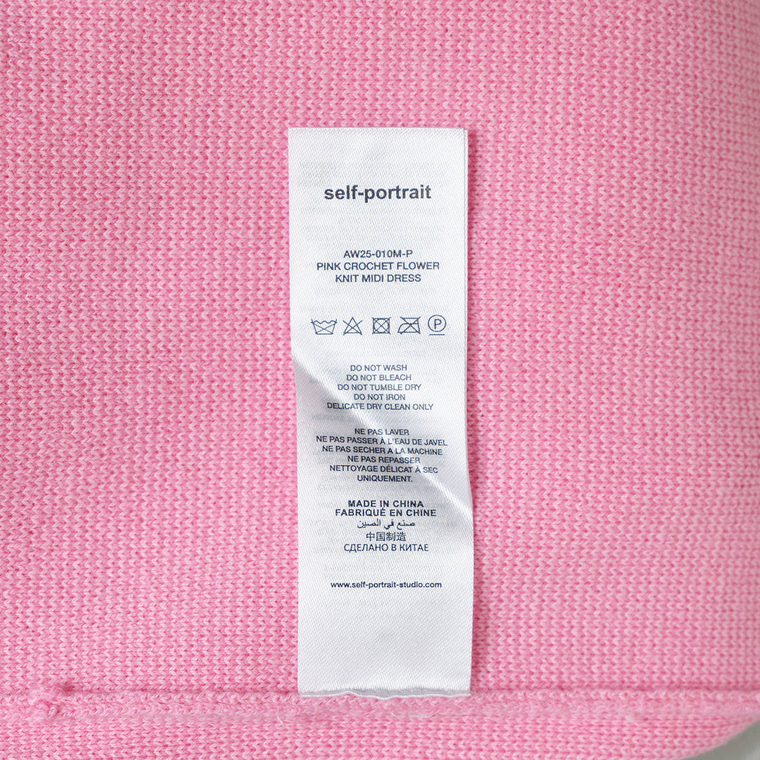 Pink Crochet Flower Knit Midi Dress - 3