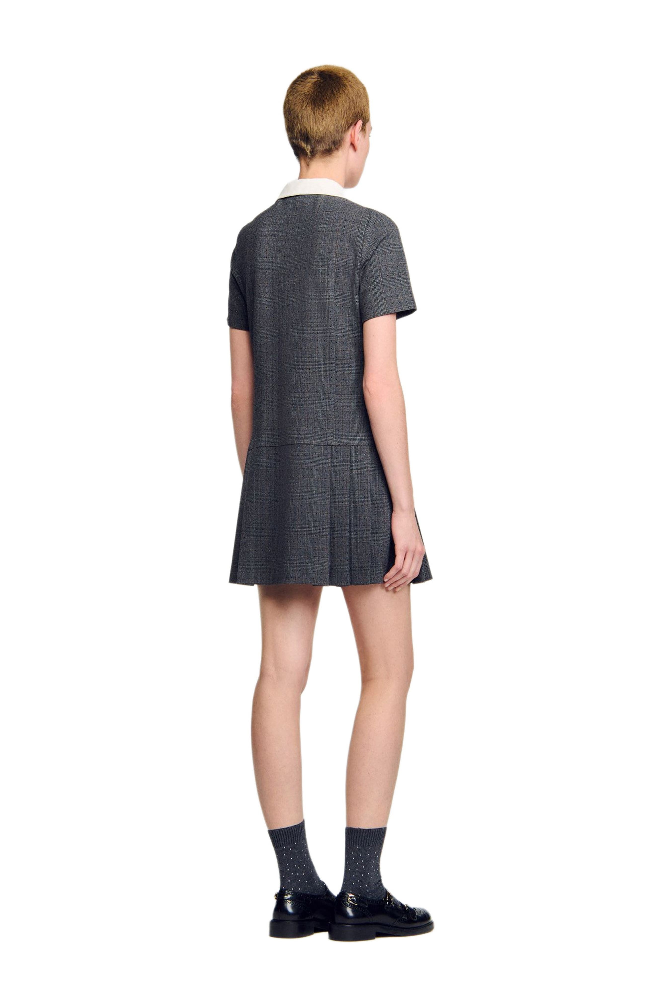 SANDRO Short pleated dress with rhinestones in Grey /Brown at Nordstrom - 2