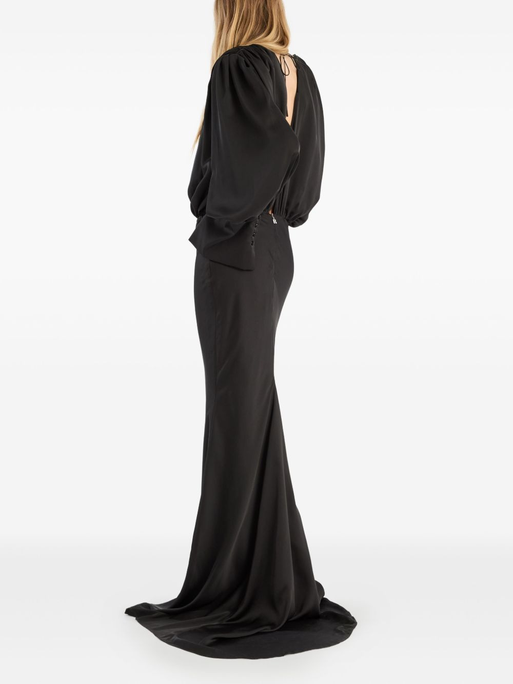 chiffon long-sleeve maxi dress - 4