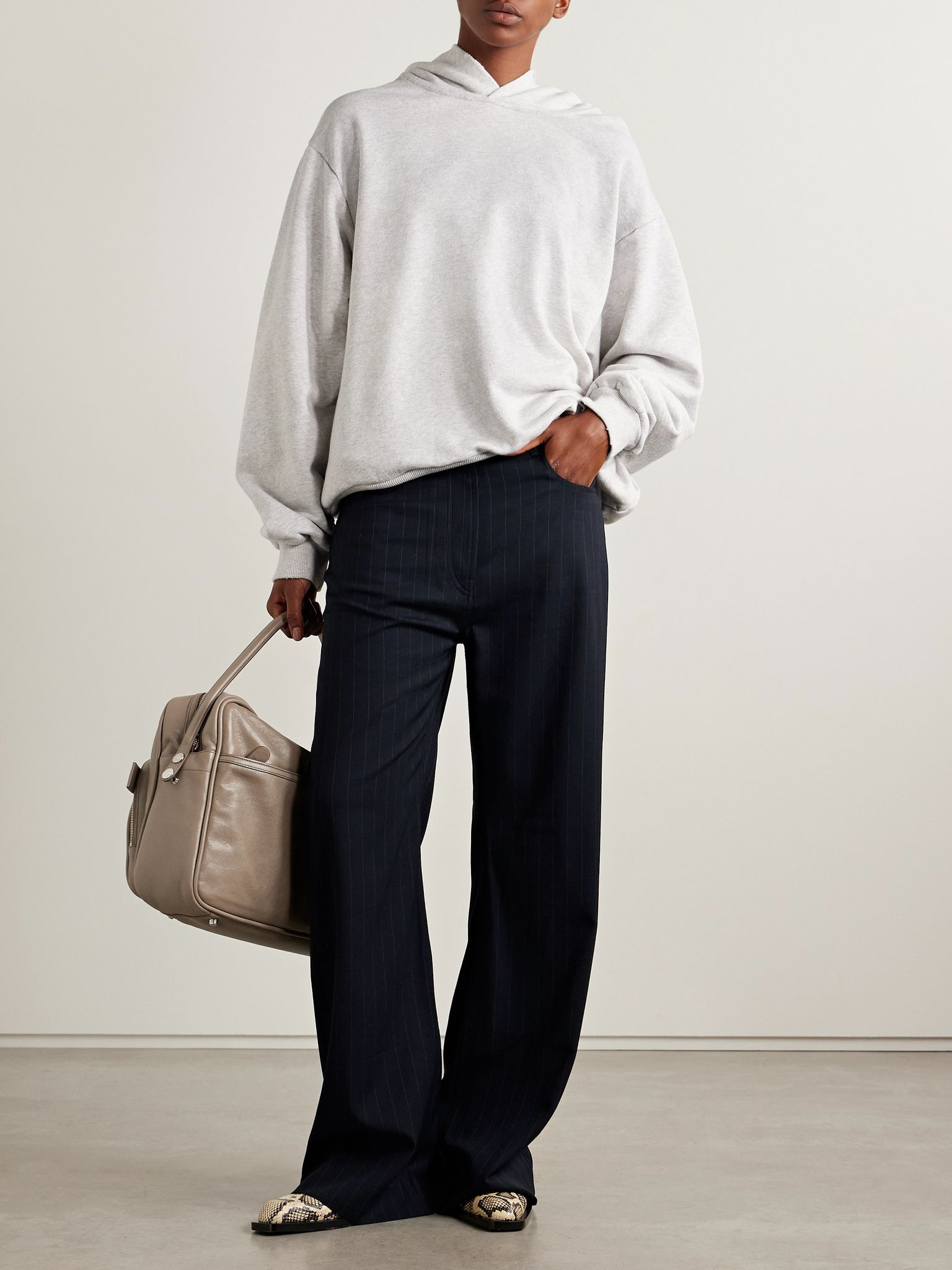 Pinstriped crepe straight-leg pants Navy - 2
