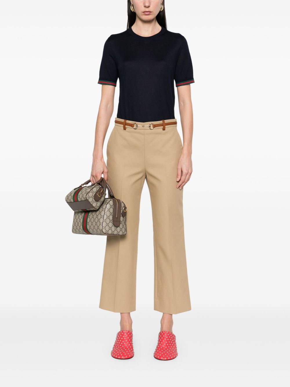 Horsebit-detail cotton trousers - 2