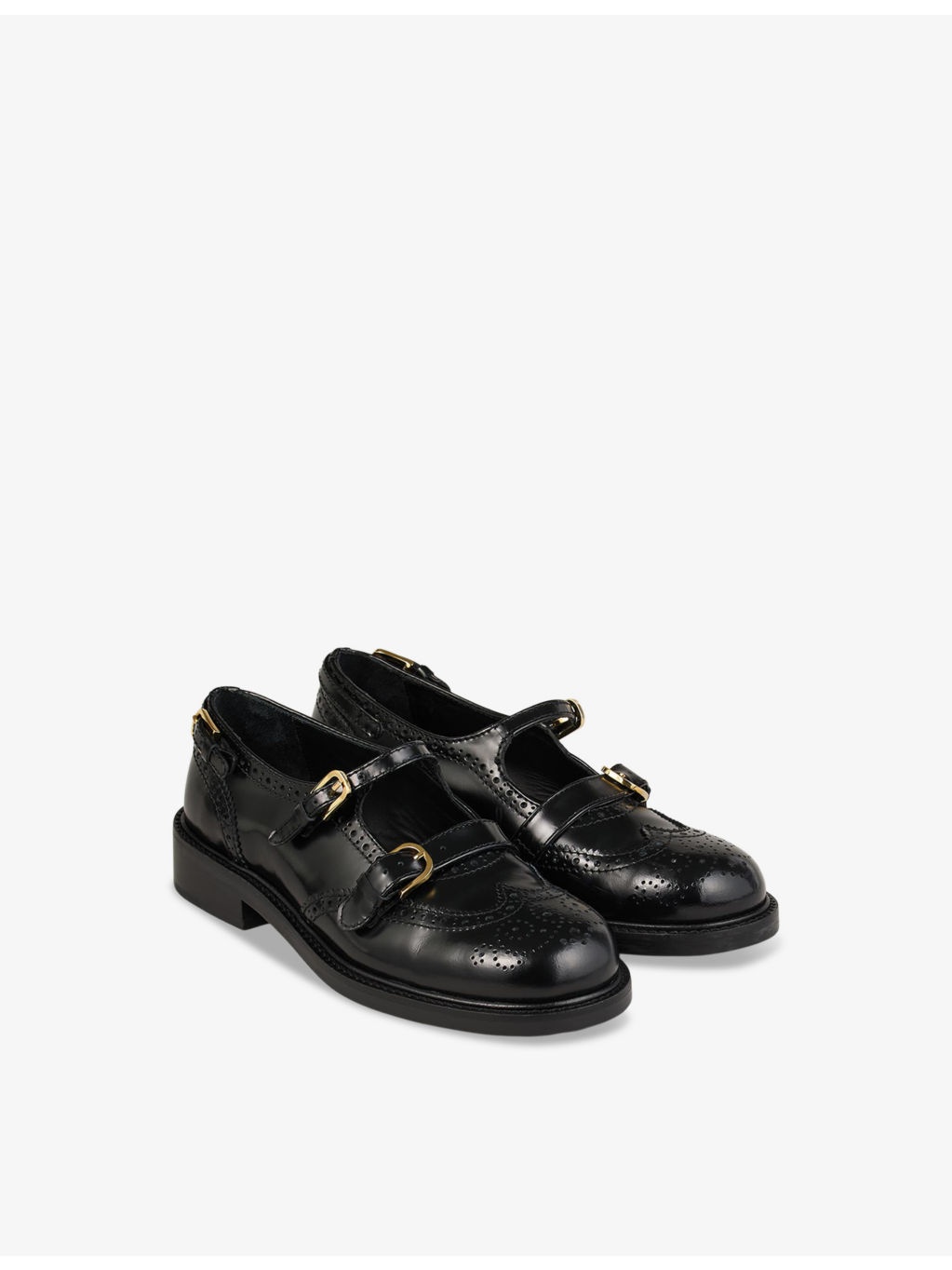 Double-strap flat leather Derby shoes - 3