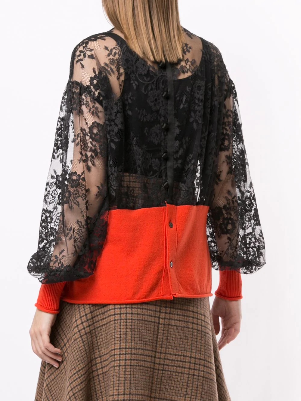 knit-panel lace top - 4