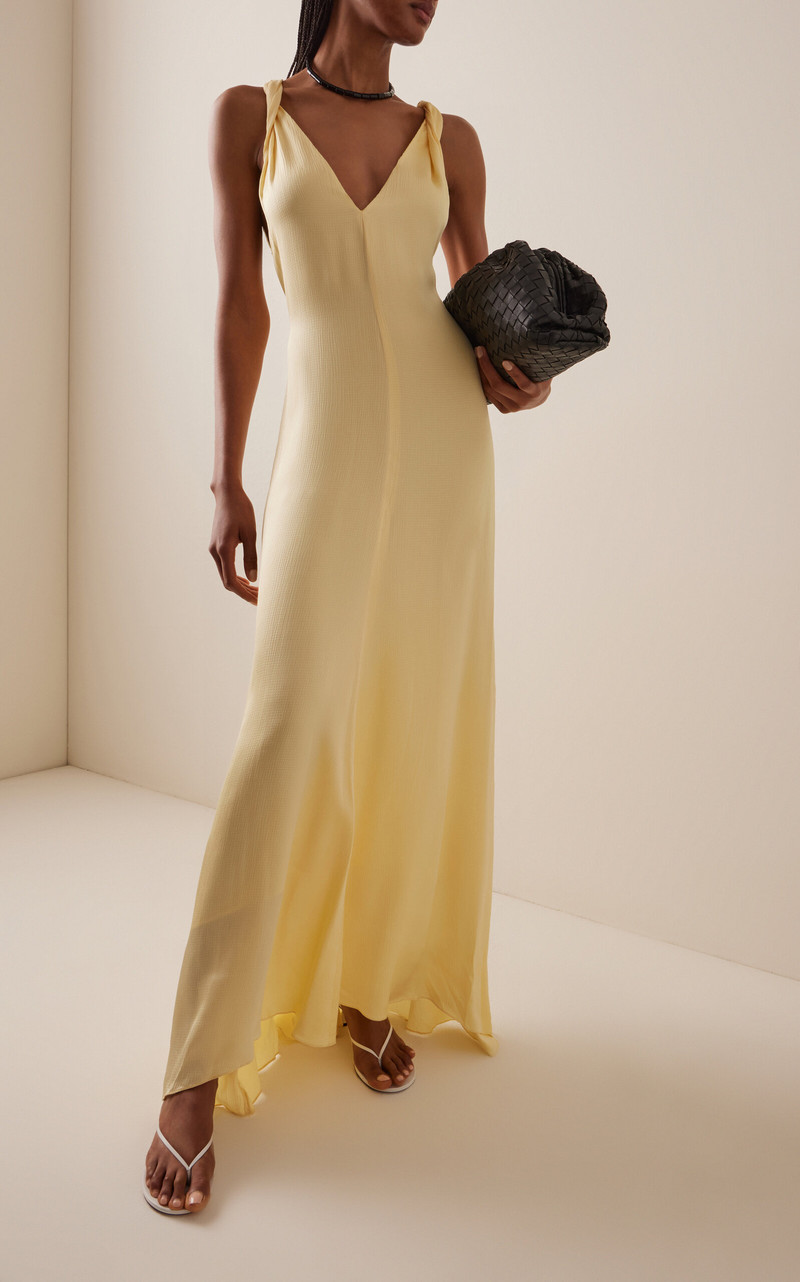 BONDI BORN Ardea Twist-Shoulder Hammered-Satin Maxi Dress yellow outlook