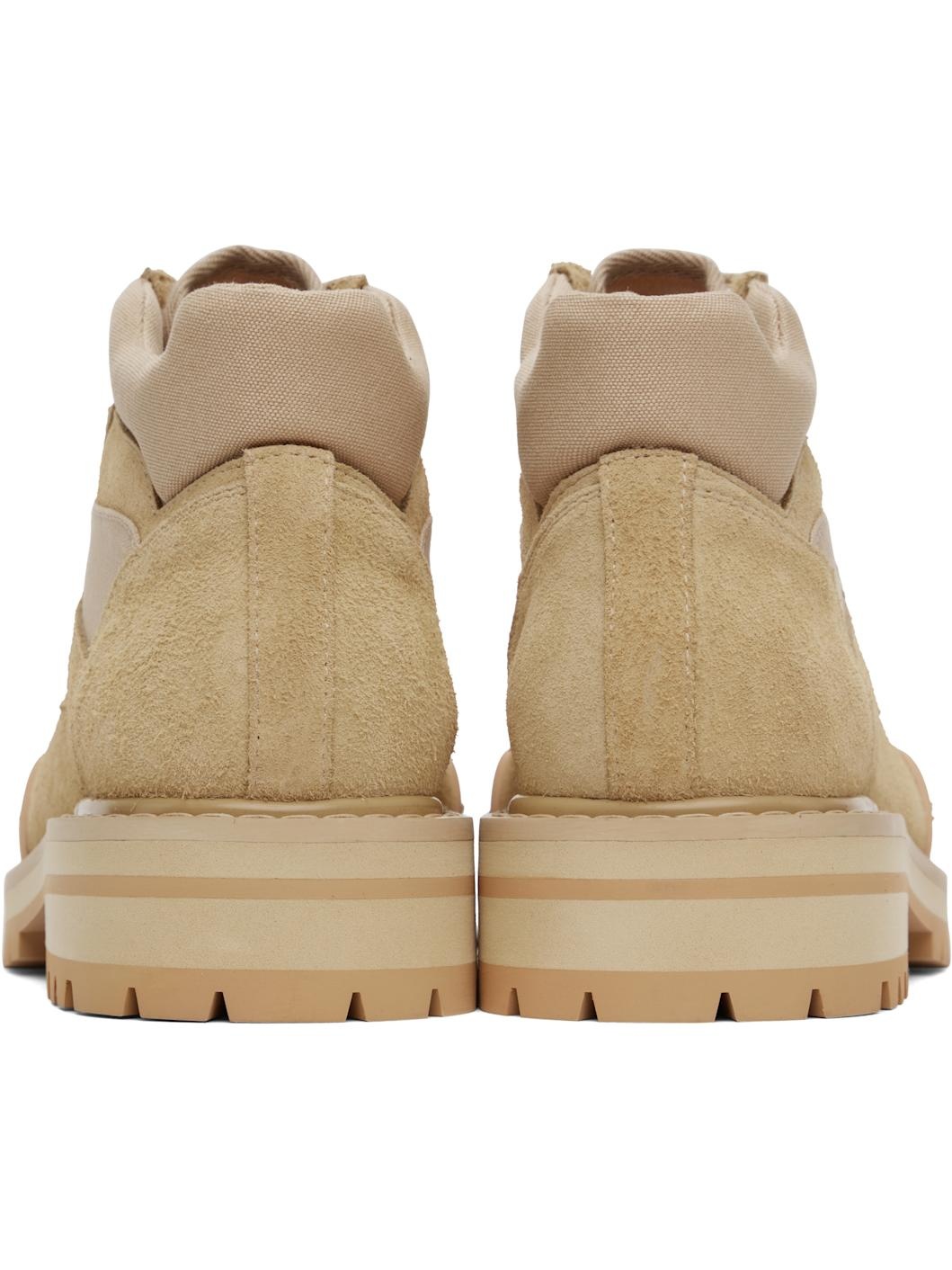 Beige Suede Patchy Combat Boots - 2