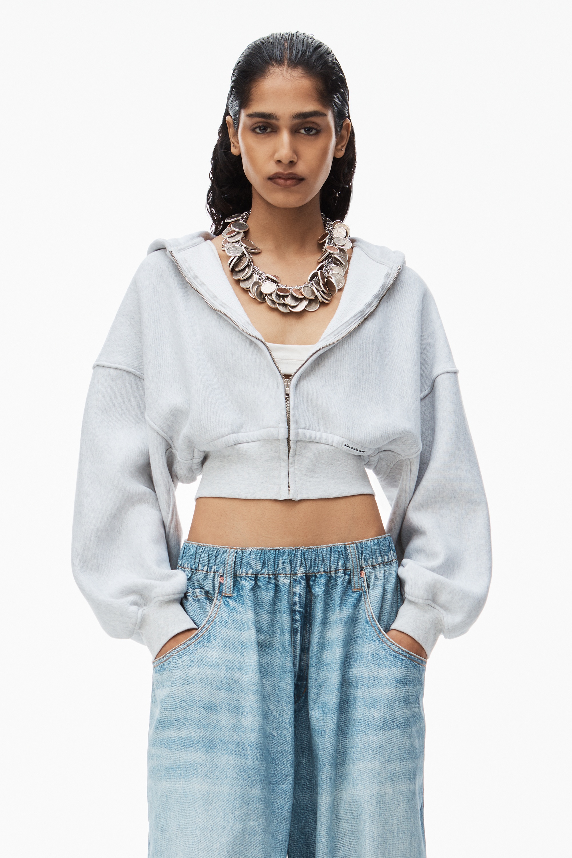 cropped zip up hoodie in classic terry - 2