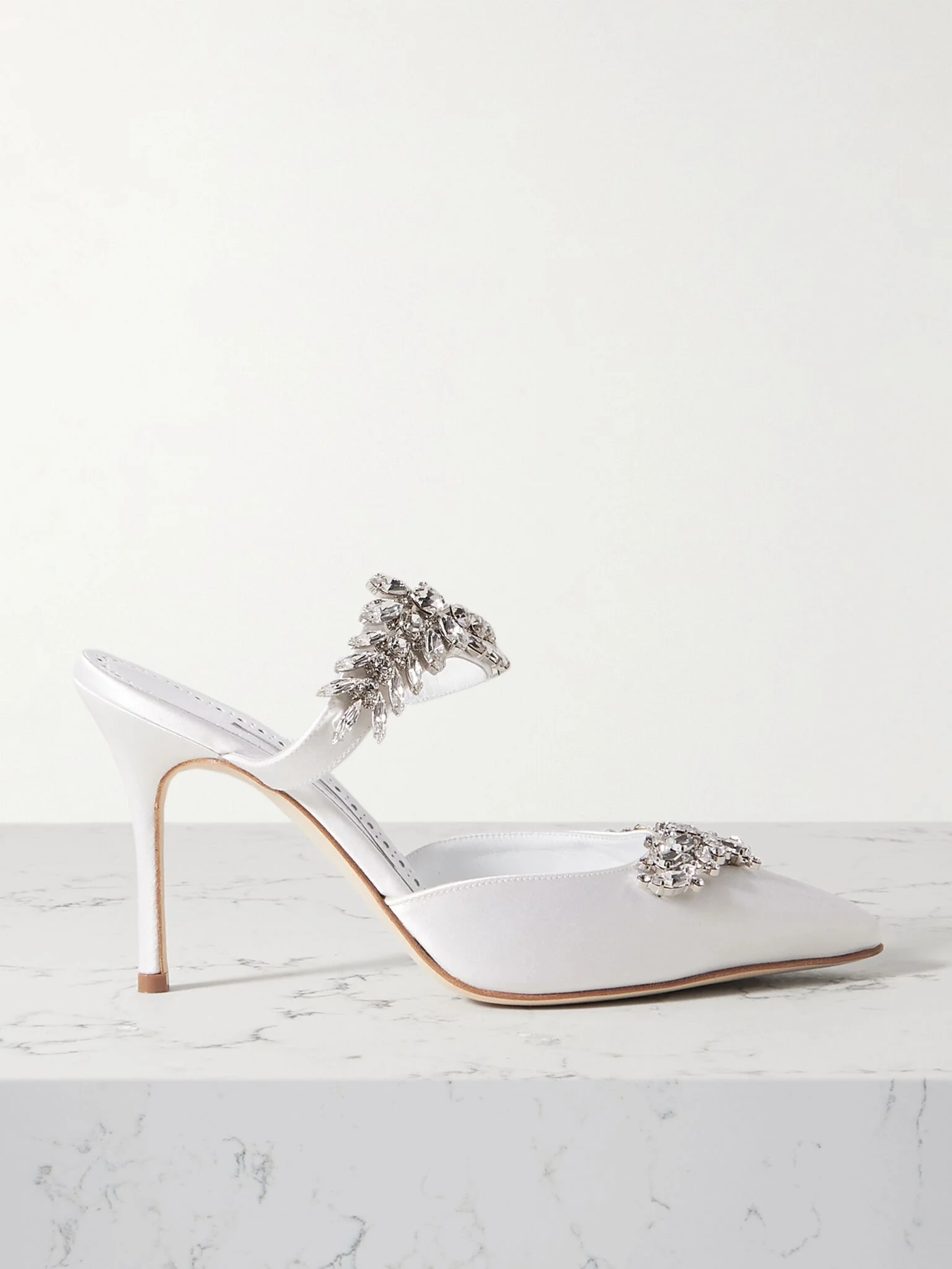 Lurum 90 crystal-embellished satin mules White - 1