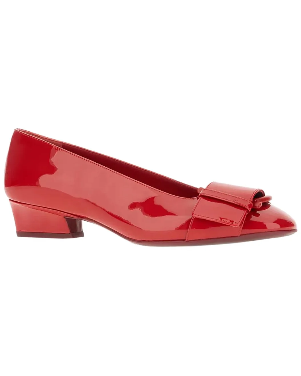 Ferragamo Patent Leather Low Block Heel Heel — Red - 1