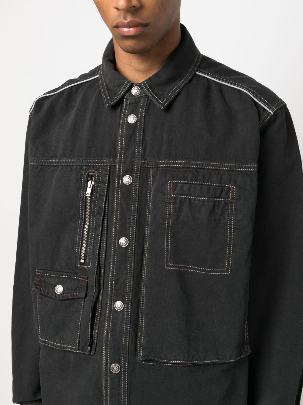 multiple-pockets shirt jacket - 5