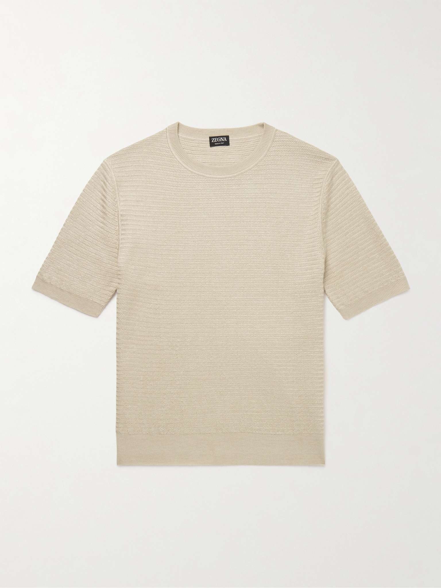 Herringbone Silk, Linen and Cashmere-Blend T-Shirt - 1