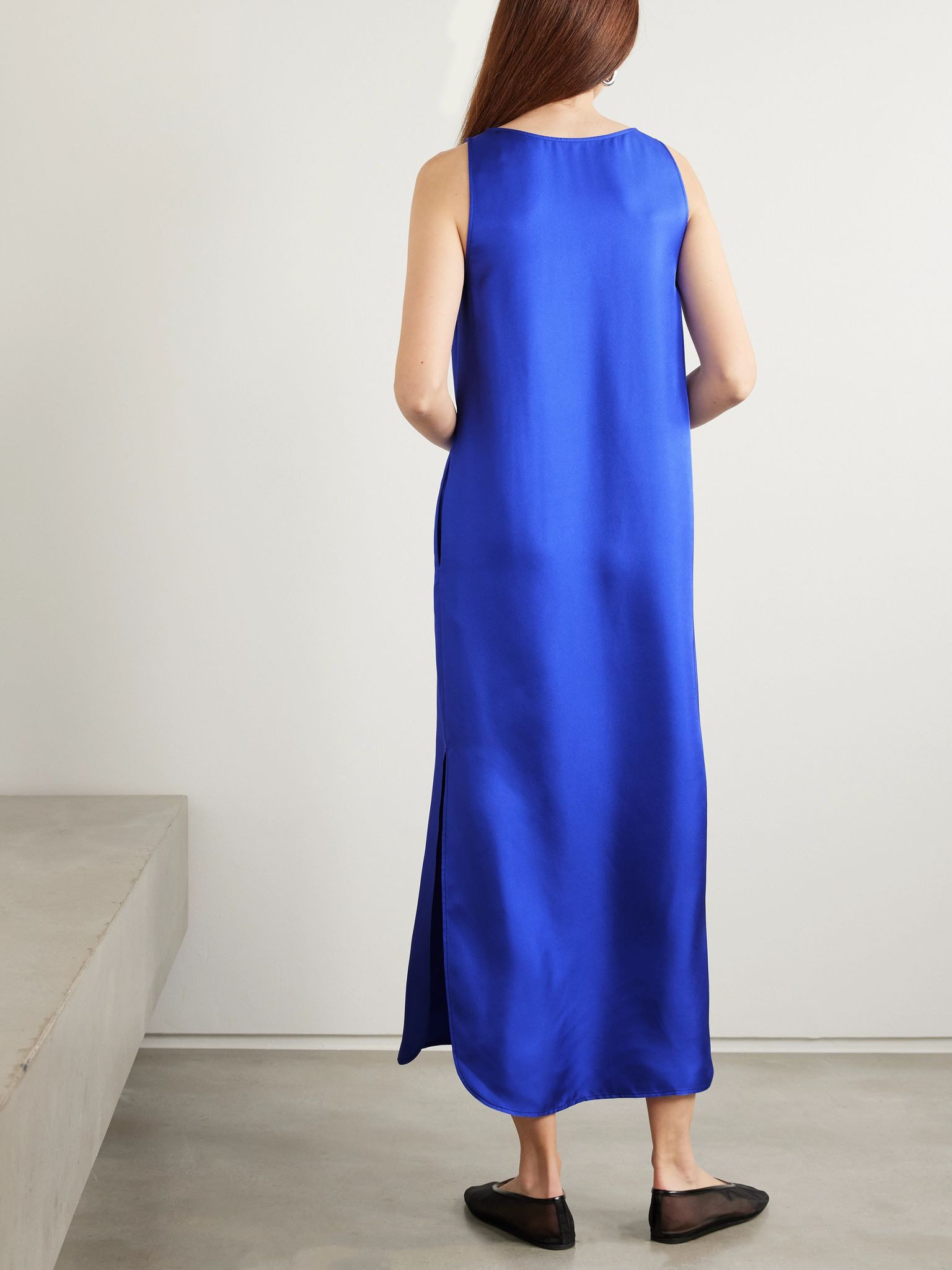 Nada silk-twill midi dress Blue - 3