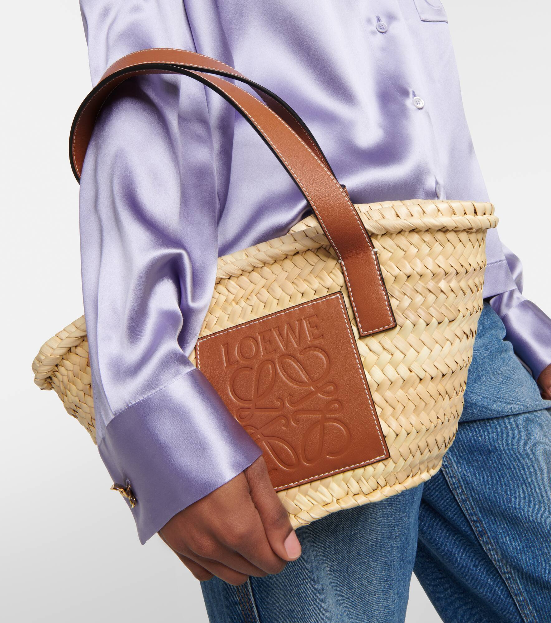 Small leather-trimmed basket tote - 6