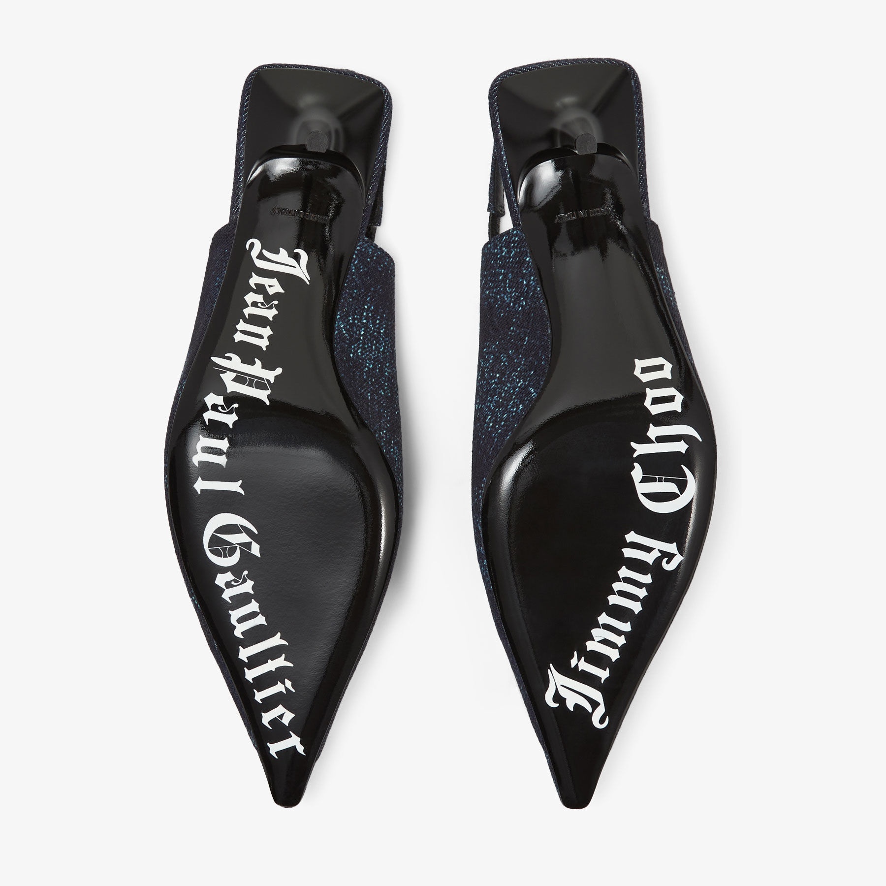 Jimmy Choo / Jean Paul Gaultier Sling Back 60
Denim Print Fabric Sling Back Pumps with Laces - 6