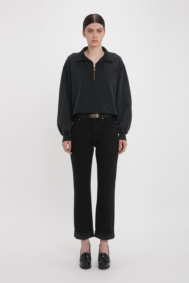 Victoria Beckham Half Zip Sweatshirt In Black outlook